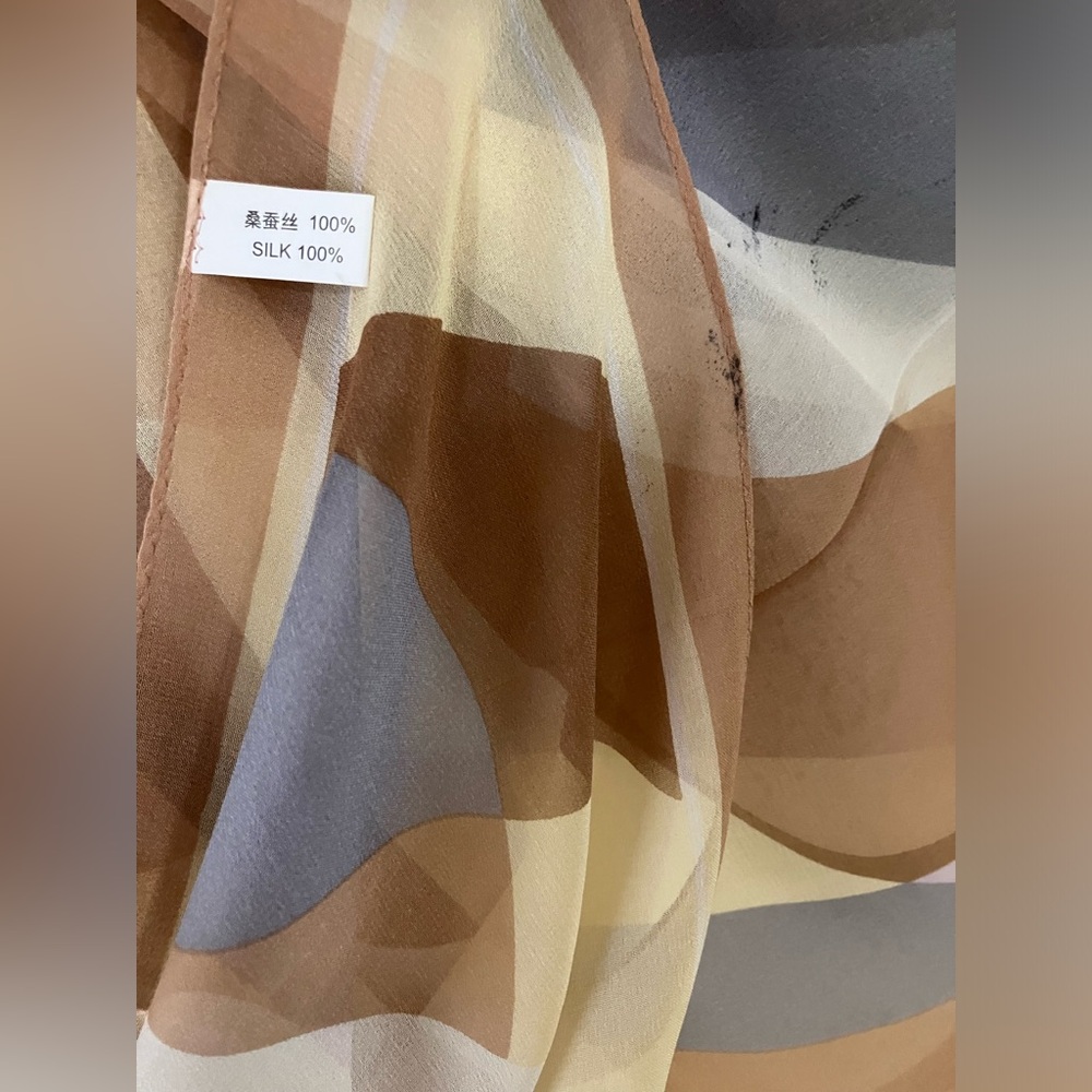 100% Silk scarf large camel grey cream - Picture 10 of 10